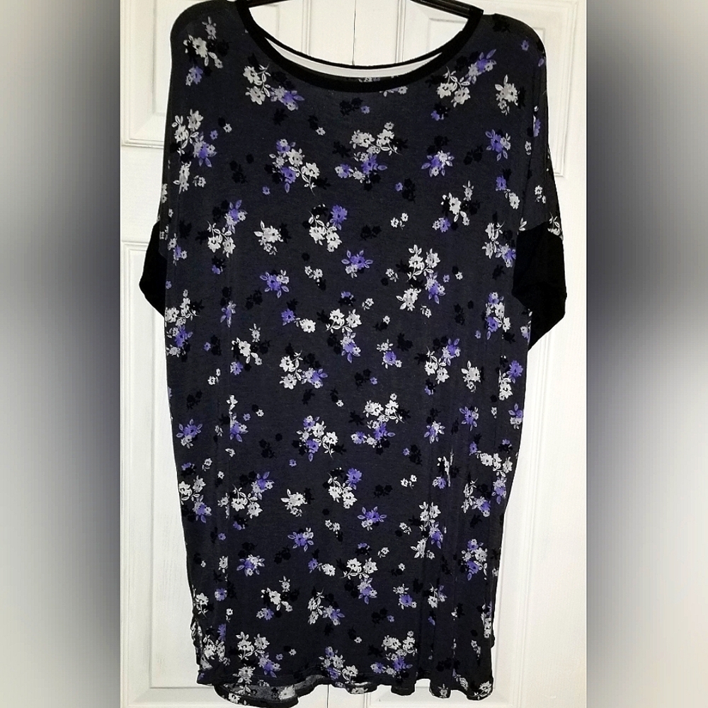 🌴 2/$30-Simply Vera Vera Wang Gray Floral Print Relaxed Fit Tunic/Mini Dress-XL